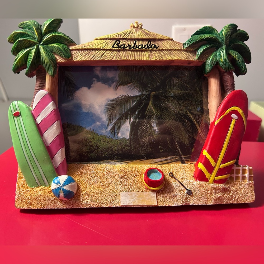 Barbados Tropical Beach Photo Frame with Surfboard Accents